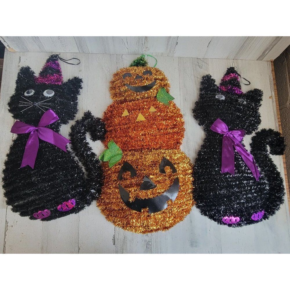 Halloween hanging black cat pumpkin stack home decor set